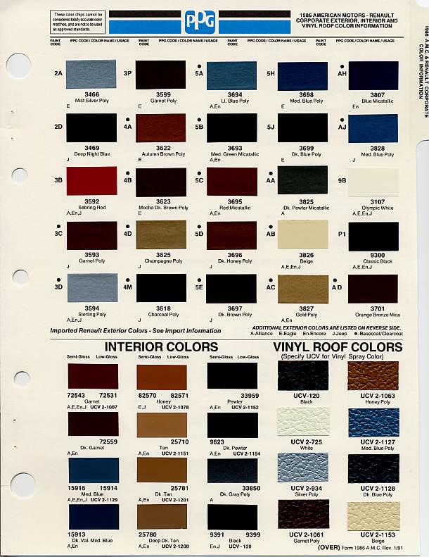 Jeep Interior Color Chart